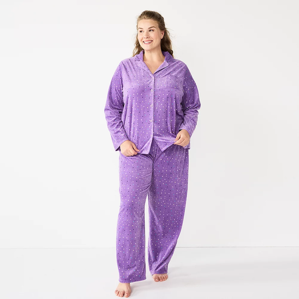 Plus Size Sonoma Goods For Life® Velour Pajama Shirt & Pajama Pants Sleep Set 3 Plus Size Sonoma Goods For Life® Velour Pajama Shirt & Pajama Pants Sleep Set