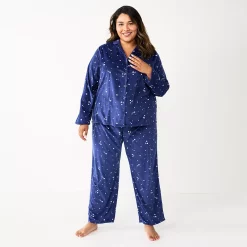 Plus Size Sonoma Goods For Life® Velour Pajama Shirt & Pajama Pants Sleep Set 10 Plus Size Sonoma Goods For Life® Velour Pajama Shirt & Pajama Pants Sleep Set -StyleUp Sales Store 5675146 Navy2 Twinkle
