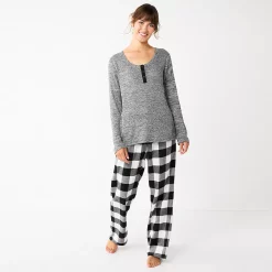 Petite Sonoma Goods For Life® Flannel Pajama Pants & Pajama Top Sleep Set -StyleUp Sales Store 5675636 Black Buffalo