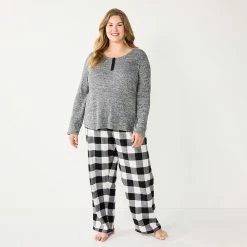 Plus Size Sonoma Goods For Life® Flannel Pajama Pants & Pajama Top Sleep Set -StyleUp Sales Store 5675638 Black Buffalo