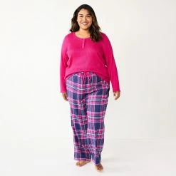 Plus Size Sonoma Goods For Life® Flannel Pajama Pants & Pajama Top Sleep Set -StyleUp Sales Store 5675638 Navy Forest Pld
