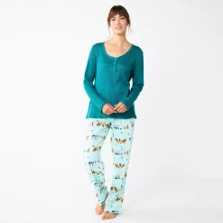 Women's Sonoma Goods For Life® Flannel Pajama Pants & Pajama Top Sleep Set -StyleUp Sales Store 5677709 Aqua Forest