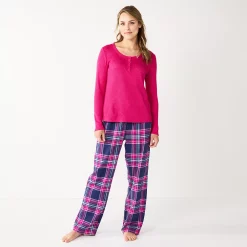 Women's Sonoma Goods For Life® Flannel Pajama Pants & Pajama Top Sleep Set -StyleUp Sales Store 5677709 Navy Forest Plaid