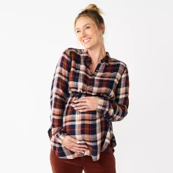 Maternity Sonoma Goods For Life® Belted Empire-Waist Tunic Shirt -StyleUp Sales Store 5679572 Navy Plaid