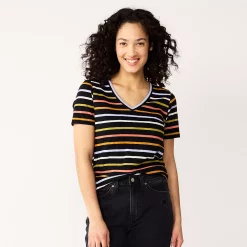 Women's Tall Sonoma Goods For Life® Everyday V-Neck Tee -StyleUp Sales Store 5686285 Black Multi Stripe