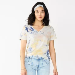 Women's Tall Sonoma Goods For Life® Everyday V-Neck Tee -StyleUp Sales Store 5686285 Blue Peach Tie Dye