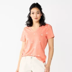 Women's Tall Sonoma Goods For Life® Everyday V-Neck Tee -StyleUp Sales Store 5686285 Coral Mini Floral