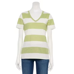 Women's Tall Sonoma Goods For Life® Everyday V-Neck Tee -StyleUp Sales Store 5686285 Lime Rugby Stripe