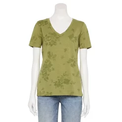 Women's Tall Sonoma Goods For Life® Everyday V-Neck Tee -StyleUp Sales Store 5686285 Olive Floral