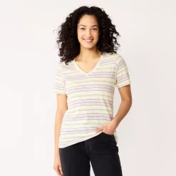 Women's Tall Sonoma Goods For Life® Everyday V-Neck Tee -StyleUp Sales Store 5686285 Purple Dot Stripe