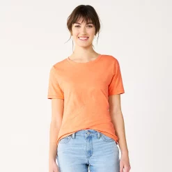 Women's Tall Sonoma Goods For Life® Essential Crewneck Tee -StyleUp Sales Store 5686288 Apricot Orange