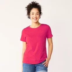Women's Tall Sonoma Goods For Life® Essential Crewneck Tee -StyleUp Sales Store 5686288 Berry Pink