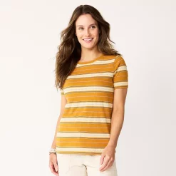 Women's Tall Sonoma Goods For Life® Essential Crewneck Tee -StyleUp Sales Store 5686288 Gold Dot Stripe
