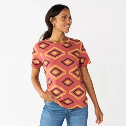 Women's Tall Sonoma Goods For Life® Essential Crewneck Tee -StyleUp Sales Store 5686288 Mauve Large Geo