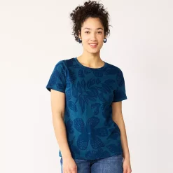 Women's Tall Sonoma Goods For Life® Essential Crewneck Tee -StyleUp Sales Store 5686288 Navy Tropical Floral