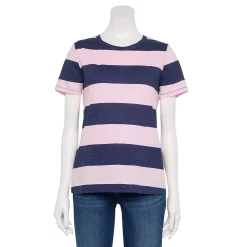 Women's Tall Sonoma Goods For Life® Essential Crewneck Tee -StyleUp Sales Store 5686288 Purp Navy Rugby Stripe