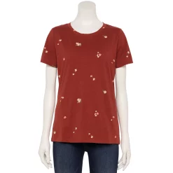Women's Tall Sonoma Goods For Life® Essential Crewneck Tee -StyleUp Sales Store 5686288 Rust Burgandy Floral