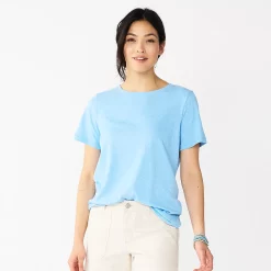 Women's Tall Sonoma Goods For Life® Essential Crewneck Tee -StyleUp Sales Store 5686288 Texture Light Blue