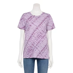 Women's Tall Sonoma Goods For Life® Essential Crewneck Tee -StyleUp Sales Store 5686288 Violet Diagonal Dye