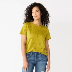 Women's Tall Sonoma Goods For Life® Essential Crewneck Tee -StyleUp Sales Store 5686288 Yellow Green Floral