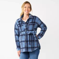 Maternity Sonoma Goods For Life® Belted Shacket -StyleUp Sales Store 5686594 Blue Plaid