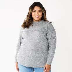 Plus Size Sonoma Goods For Life® Mockneck Waffle Top -StyleUp Sales Store 5686673 Captivate Grey
