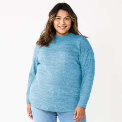 Plus Size Sonoma Goods For Life® Mockneck Waffle Top -StyleUp Sales Store 5686673 Navy