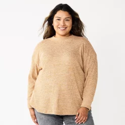 Plus Size Sonoma Goods For Life® Mockneck Waffle Top -StyleUp Sales Store 5686673 Talus Brown