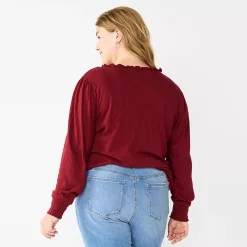 Plus Size Sonoma Goods For Life® Smocked Sleeve V-Neck Top -StyleUp Sales Store 5689960 ALT