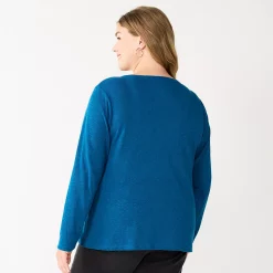 Plus Size Sonoma Goods For Life® Essential Long Sleeve Henley Top -StyleUp Sales Store 5690602 ALT