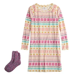 Women's Sonoma Goods For Life® 2-pc. Long Sleeve Crewneck Sleepshirt & Socks Set -StyleUp Sales Store 5690614 ALT5