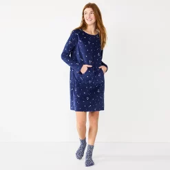 Women's Sonoma Goods For Life® 2-pc. Long Sleeve Crewneck Sleepshirt & Socks Set -StyleUp Sales Store 5690614 Navy2 Twinkle