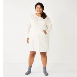 Plus Size Sonoma Goods For Life® 2-pc. Long Sleeve Crewneck Sleepshirt & Socks Set -StyleUp Sales Store 5690616 Ivory Starry