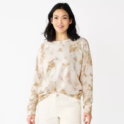 Petite Sonoma Goods For Life® Everyday Crewneck Sweatshirt -StyleUp Sales Store 5690936 Cream Tie Dye