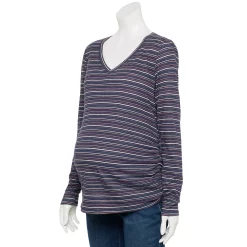 Maternity Sonoma Goods For Life® Essential Long Sleeve V-Neck Tee -StyleUp Sales Store 5691532 Navy Stripe