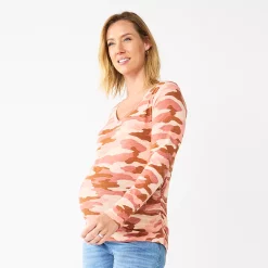 Maternity Sonoma Goods For Life® Essential Long Sleeve V-Neck Tee -StyleUp Sales Store 5691532 Pink Camo