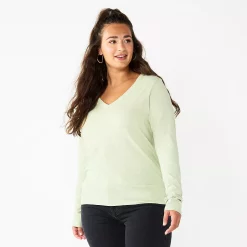 Petite Sonoma Goods For Life® Everyday Long Sleeve V-Neck Top -StyleUp Sales Store 5705363 Mint Green