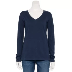 Petite Sonoma Goods For Life® Everyday Long Sleeve V-Neck Top -StyleUp Sales Store 5705363 Navy