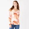 Petite Sonoma Goods For Life® Everyday Long Sleeve V-Neck Top -StyleUp Sales Store 5705363 Pink Neutral Tie Dye