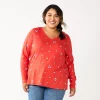 Plus Size Sonoma Goods For Life® Favorite Long Sleeve V-Neck Tee -StyleUp Sales Store 5705505 Red Floral