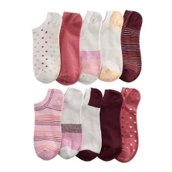 Sonoma Goods For Life® 10 Pack Check Pattern No Show Socks -StyleUp Sales Store 5744058 Pink Stripes Dots