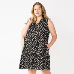Women's Sonoma Goods For Life® Tiered Sleeveless Dress -StyleUp Sales Store 5746171 Black Floral