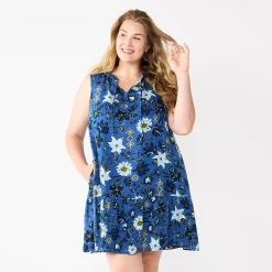 Women's Sonoma Goods For Life® Tiered Sleeveless Dress -StyleUp Sales Store 5746171 Blue Floral