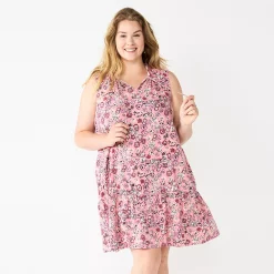 Women's Sonoma Goods For Life® Tiered Sleeveless Dress -StyleUp Sales Store 5746171 Pink Floral