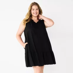 Women's Sonoma Goods For Life® Tiered Sleeveless Dress -StyleUp Sales Store 5746171 Pitch Black