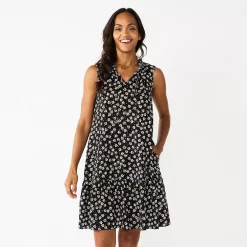 Petite Sonoma Goods For Life® Tiered Sleeveless Dress -StyleUp Sales Store 5746247 Black Floral