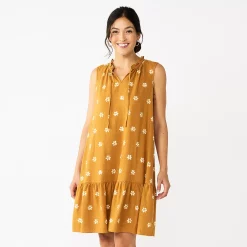 Petite Sonoma Goods For Life® Tiered Sleeveless Dress -StyleUp Sales Store 5746247 Gold Floral