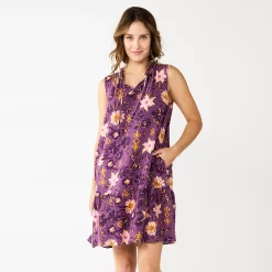 Petite Sonoma Goods For Life® Tiered Sleeveless Dress -StyleUp Sales Store 5746247 Plum Floral
