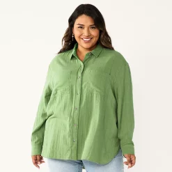 Plus Size Sonoma Goods For Life® Relaxed Button Down Shirt -StyleUp Sales Store 5761363 Green