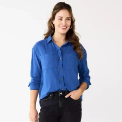 Women's Sonoma Goods For Life® Relaxed Button Down Shirt -StyleUp Sales Store 5763233 Blue Gauze